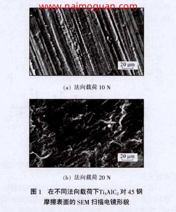 图l 在不同法向载荷下Ti AIC 对45钢 摩擦表面的SEM扫描电镜形貌